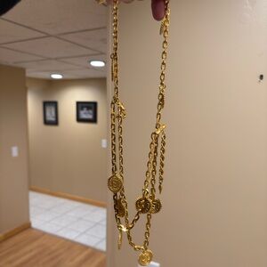 Fendi Tri Row Hook Coin Necklace In 18k Gold Plating Great Condition!